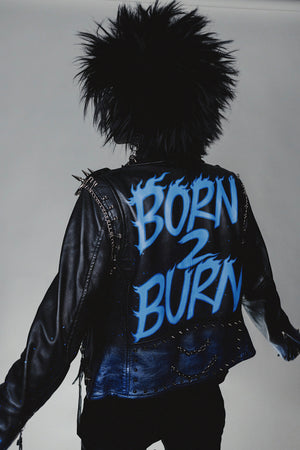 Customized Studded Genuine Leather Jacket "Blue Flame"