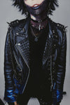 Customized Studded Genuine Leather Jacket "Blue Flame"