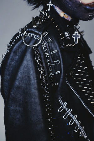 Customized Studded Genuine Leather Jacket "Blue Flame"